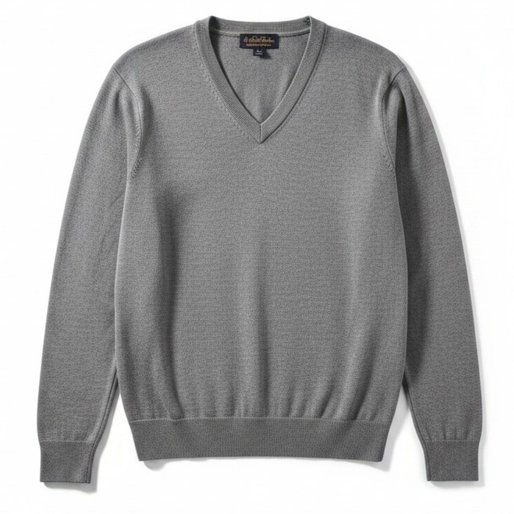 Brooks Brothers Brookstech Merino Grey Wool‎ V-Neck Sweater, Men's Large